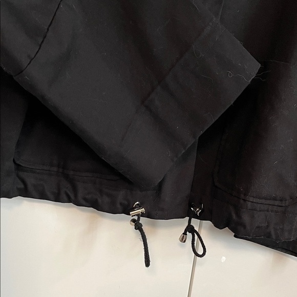 MarlaWynne Black Oversized Cotton Jacket High Collar Pockets Drawstring, Size XS - Picture 4 of 12